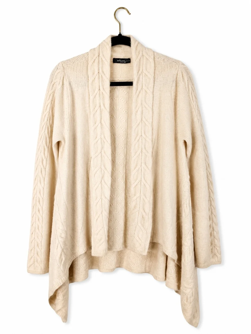 Saks Fifth Avenue 100% Cashmere Cable Knit Waterfall Cardigan XL Cream